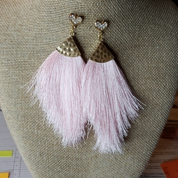 Hand Crafted Jewelry - Light pink tassel earrings. One of a kind
